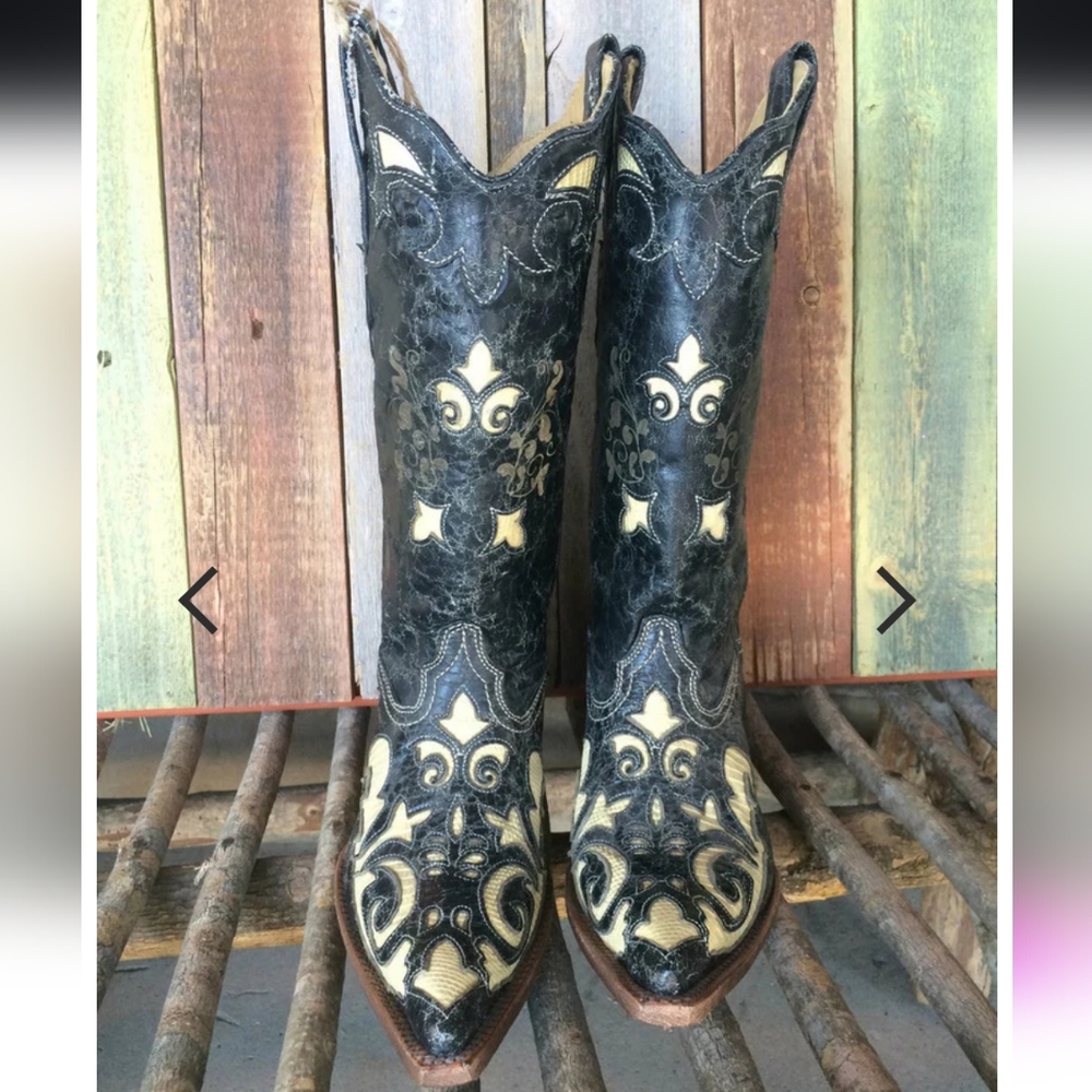8.5 Corral Bone Lizard Overlay Western Boots, Country Thunder